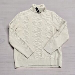 Express Mens Cream Cable Knit Turtleneck Sweater Off White 03985908 Large NEW